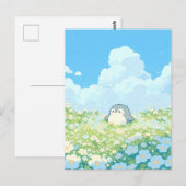 Cute Pinguïn in Blauwe en Witte Weide Briefkaart (Voorkant / Achterkant)