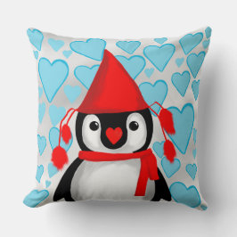 Cute pinguïn in het rood met harten Worpkussen Kussen