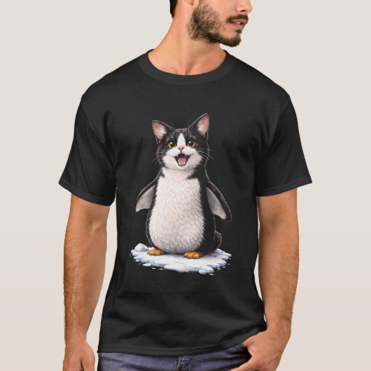 Cute Pinguïn Kat Hybride Grappig Dier Meme Lange M T-shirt (Voorkant)