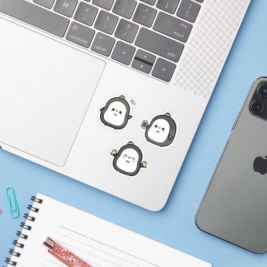 Cute Pinguïn Kawaii Sticker Set (Laptop met iPhone)