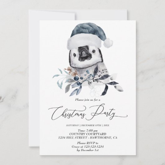 Cute pinguin Kerstfeest Winter Uitnodiging (Voorkant)