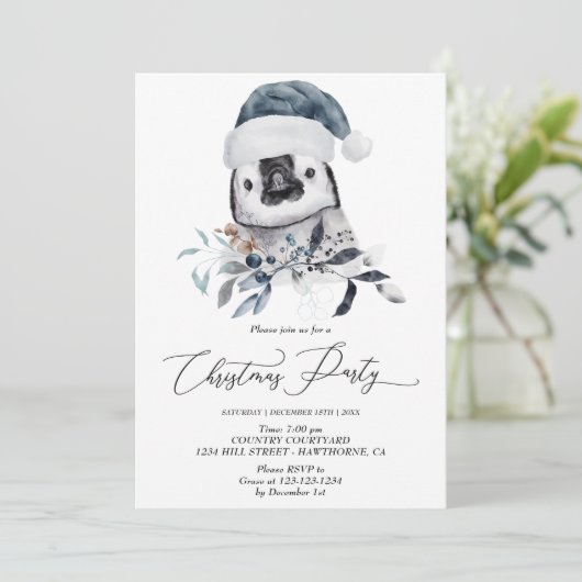 Cute pinguin Kerstfeest Winter Uitnodiging (Staand voorkant)