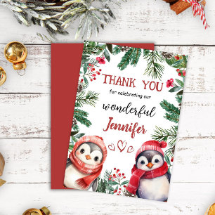 Cute Pinguïn Kerstmis 2° Verjaardag Dank Je Kaart