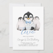 Cute Pinguïn Kinderen 2e Verjaardag Kaart (Voorkant)