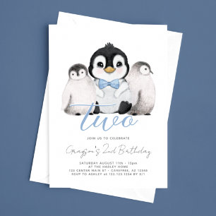 Cute Pinguïn Kinderen 2e Verjaardag Kaart