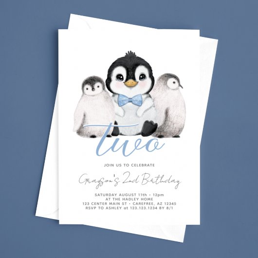 Cute Pinguïn Kinderen 2e Verjaardag Kaart