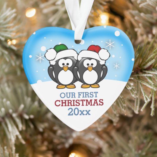Cute Pinguïn Koppel Eerste Kerstmis Ornament (Boom)