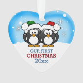 Cute Pinguïn Koppel Eerste Kerstmis Ornament (voorkant)