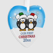 Cute Pinguïn Koppel Eerste Kerstmis Ornament (voorkant)