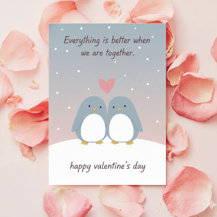 Cute Pinguïn Koppel Valentijnsdag Liefde Wenskaart Feestdagenkaart