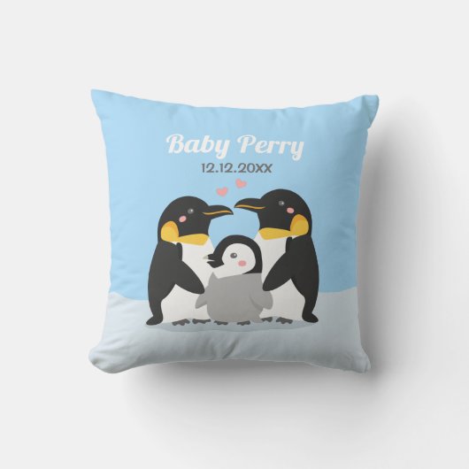 Cute Pinguïn Kuiken en Familie Babykamer Kussen (Voorkant)