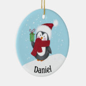 Cute Pinguïn met Naam Kerst Keramiek Ornament (Rechts)