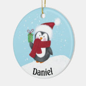 Cute Pinguïn met Naam Kerst Keramiek Ornament (Links)