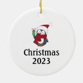 Cute Pinguïn met Naam Kerst Keramiek Ornament (Achterkant)