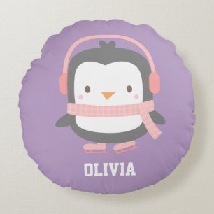 Cute Pinguïn met Oorbeschermers Meisjes Kamerdecor Rond Kussen
