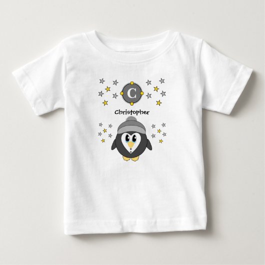 Cute pinguin name stars yellow grijs (Voorkant)