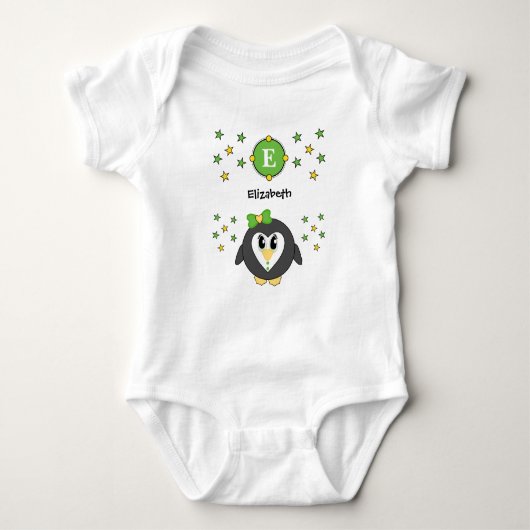 Cute pinguin name sterren geel groen romper (Voorkant)