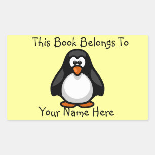 Cute Pinguïn op geel naamplaatje van boek Rechthoekige Sticker