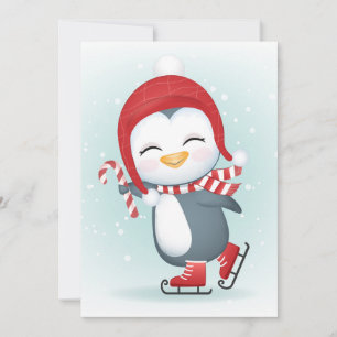 Cute pinguin op ijs schaatsen feestdagenkaart