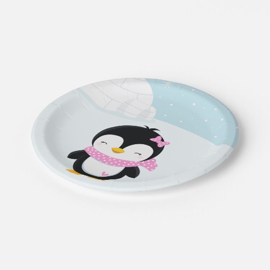 Cute pinguin papieren bordje (Gekanteld)