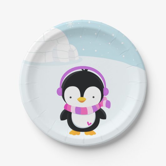 Cute pinguin papieren bordje (Voorkant)