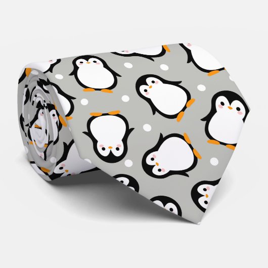 Cute pinguïn patroon grijs patroon stropdas (Opgerold)