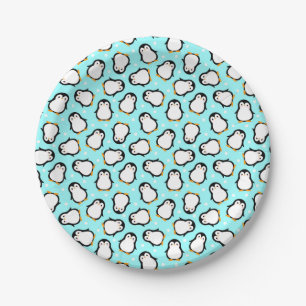 Cute pinguïn patroon turquoise patroon papieren bordje