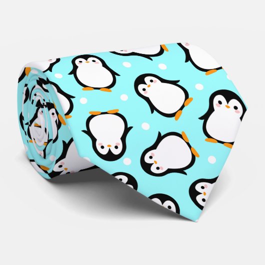 Cute pinguïn patroon turquoise patroon stropdas (Opgerold)