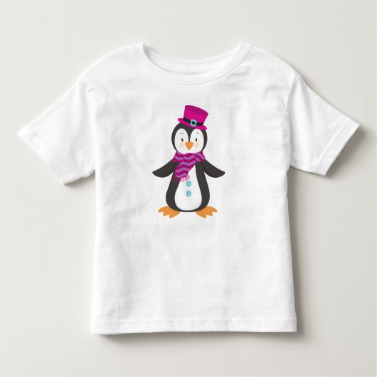 Cute pinguin, pinguïn met Pet, pinguïn met scarf Kinder Shirts (Voorkant)