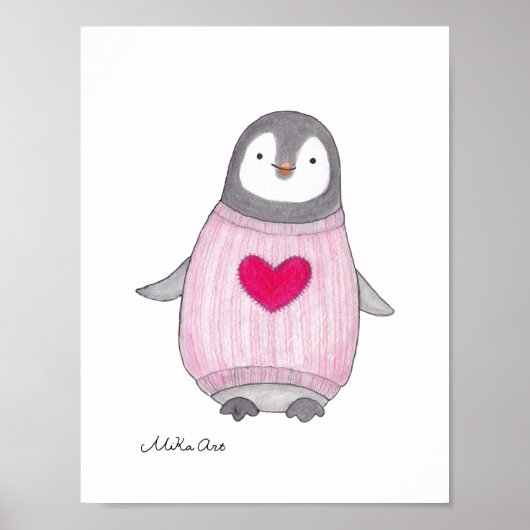 Cute Pinguïn Poster Pinguïn Schilderij Kinderkamer (Voorkant)