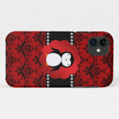 Cute pinguin red damask Case-Mate iPhone case (Achterkant (horizontaal))