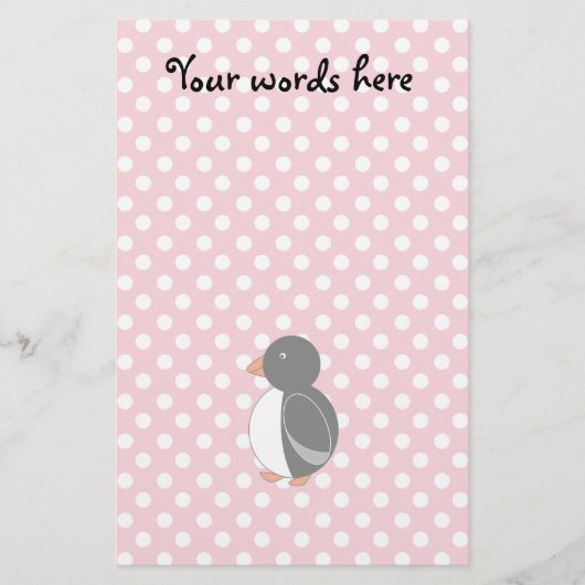 Cute pinguin roze poka dots briefpapier (Voorkant)