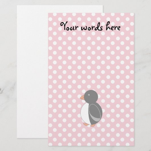Cute pinguin roze poka dots briefpapier (Voorkant / Achterkant)