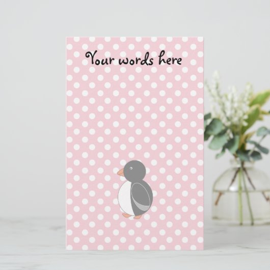 Cute pinguin roze poka dots briefpapier (Staand voorkant)