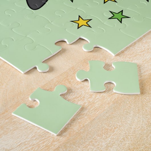Cute pinguin sterren en noem groene kinderen legpuzzel (Zijkant)