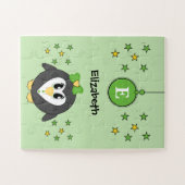 Cute pinguin sterren en noem groene kinderen legpuzzel (Horizontaal)