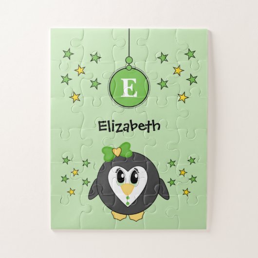 Cute pinguin sterren en noem groene kinderen legpuzzel (Verticaal)