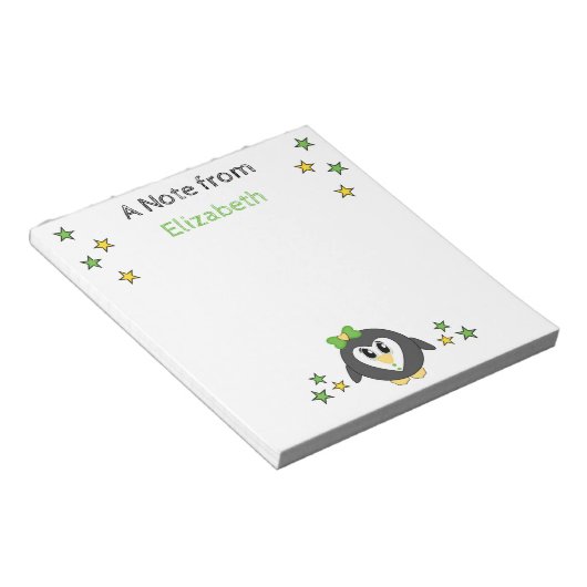 Cute pinguin sterren en noem groene kinderen notitieblok (Schuin)