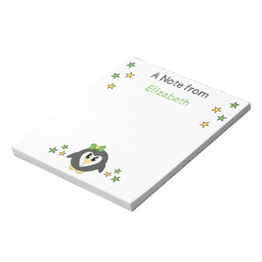 Cute pinguin sterren en noem groene kinderen notitieblok (Linkerzijde)