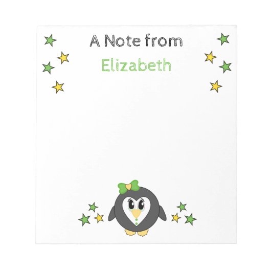 Cute pinguin sterren en noem groene kinderen notitieblok (Voorkant)