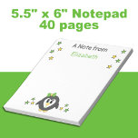 Cute pinguin sterren en noem groene kinderen notitieblok<br><div class="desc">Een notitieblok voor kinderen. Met een schattige pinguïn en sterren. Voeg een naam toe. Cadeauidee. Groen en geel.</div>