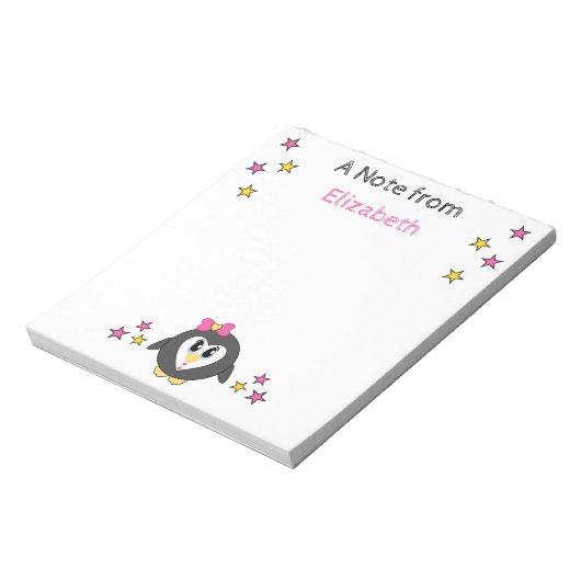 Cute pinguin sterren en noem roze kinderen notitieblok (Linkerzijde)