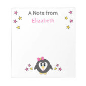 Cute pinguin sterren en noem roze kinderen notitieblok (Voorkant)