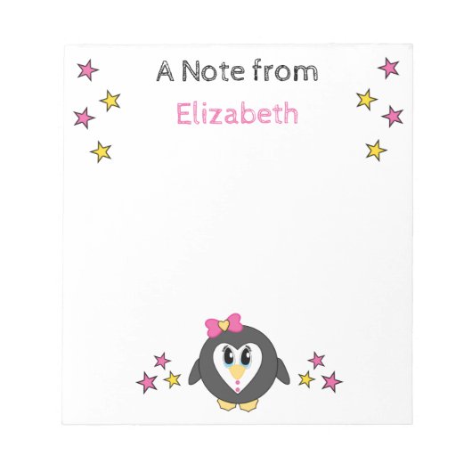 Cute pinguin sterren en noem roze kinderen notitieblok (Voorkant)