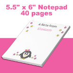 Cute pinguin sterren en noem roze kinderen notitieblok<br><div class="desc">Een notitieblok voor kinderen. Met een schattige pinguïn en sterren. Voeg een naam toe. Cadeauidee. Roze en geel.</div>