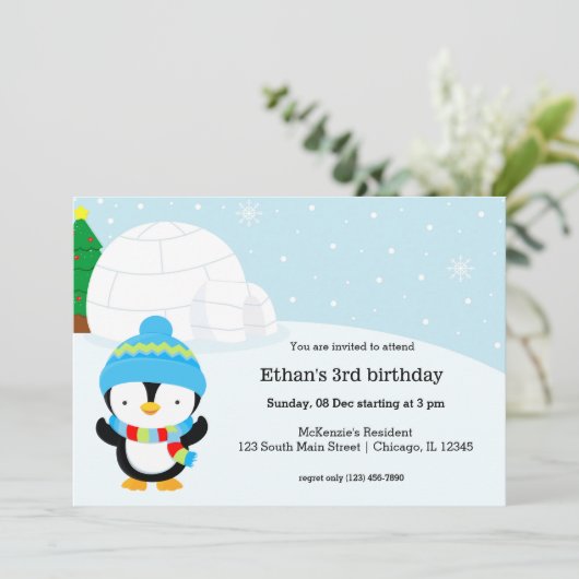 Cute pinguin verjaardagsfeest kaart (Staand voorkant)