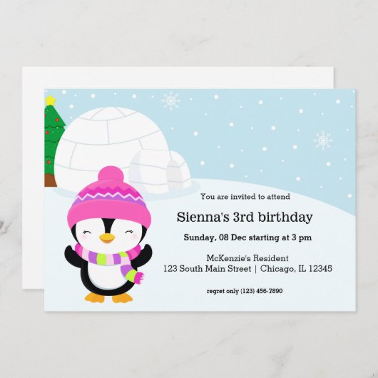 Cute pinguin verjaardagsfeest kaart (Voorkant / Achterkant)