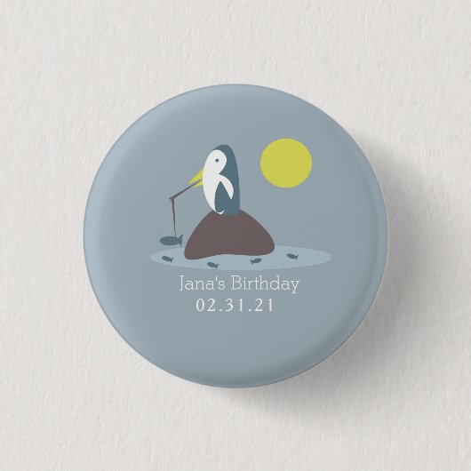 Cute Pinguïn Visvangst Verjaardagsfeestje Ronde Button 3,2 Cm (Voorkant)