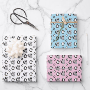Cute Pinguïn Wasbeer Vriendjes Baby Cadeau Inpakpapier Vel