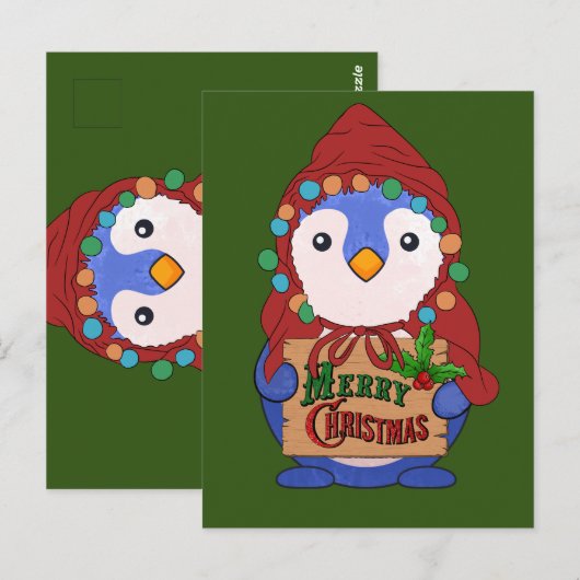 Cute pinguin wil vrolijk kerstfeest Throw Briefkaart (Voorkant / Achterkant)